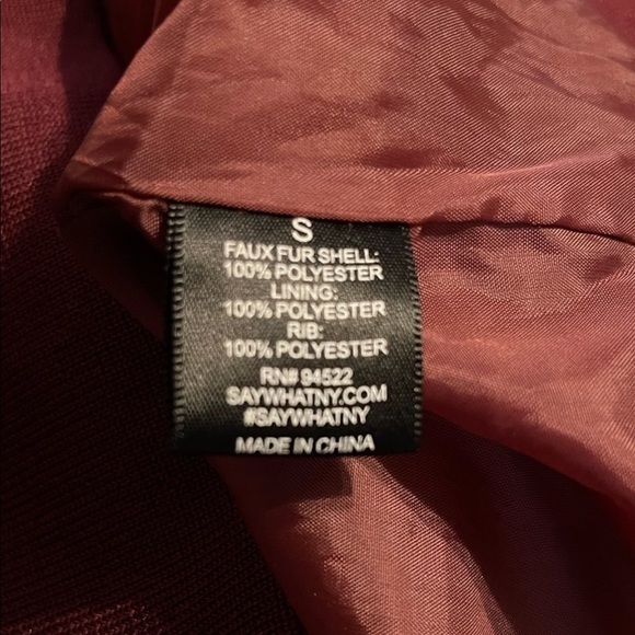 Say What? S burgundy red faux fur lined retro glam bomber jacket - Picture 8 of 9